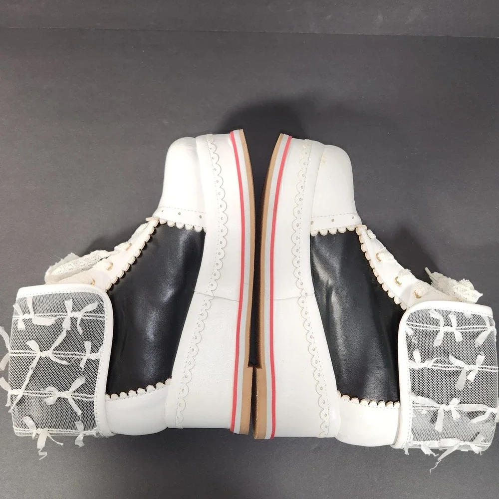HILIB Platform Ankle Boots Womens White Black Lace Bow Kawaii Lolita Goth Shoes
